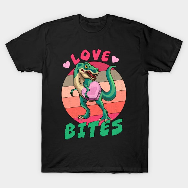 Love Bites Valentines Day Funny Kids Dinosaur Trex Lover T-Shirt by OrangeMonkeyArt